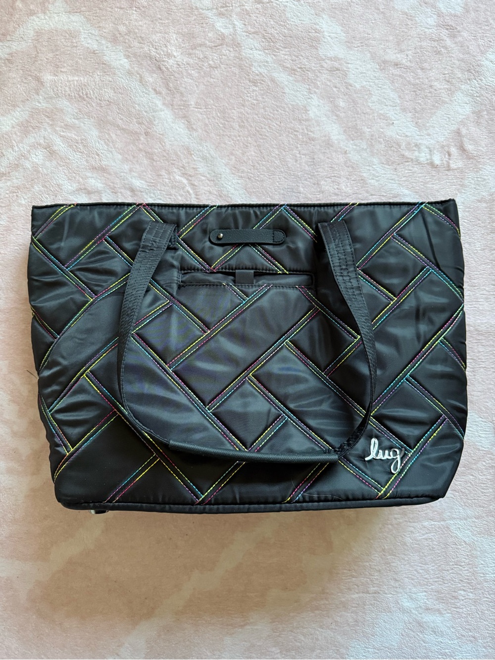LUG Skyliner Tote Bag Black Rainbow Stitch EUC